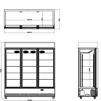 TOPLINE Getränkekühlschrank 1610 Liter mit Leuchtaufsatz "schwarz" 3 türig