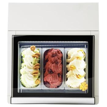 TISCHMODELL SPEISEISVITRINE WEIß ÖFFNET AUF DER BEDIENUNG SEITE EISVITRINE