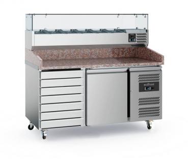 Pizzakühltisch 7 Schubladen 1500 mm Lang mit Kühlaufsatzvitrine