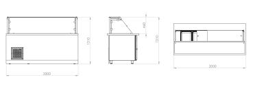 Salattheke Dönertheke Kalte Theke 5 x GN 1/1 mit Kühlunterbau und gerader Frontverglasung, 0°/+10°C