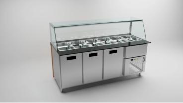 Dönertheke 240 cm - Holzfront / 4 Türen / 7 x GN 1/1 Salattheke