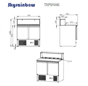 Pizzasaladette 2 Türen, eckiger Glasaufsatz, 90 cm Pizzatisch Pizzakühltisch