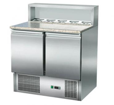 Pizzasaladette 2 Türen, Aufsatz Edelstahl, 90 x 70 Pizzatisch