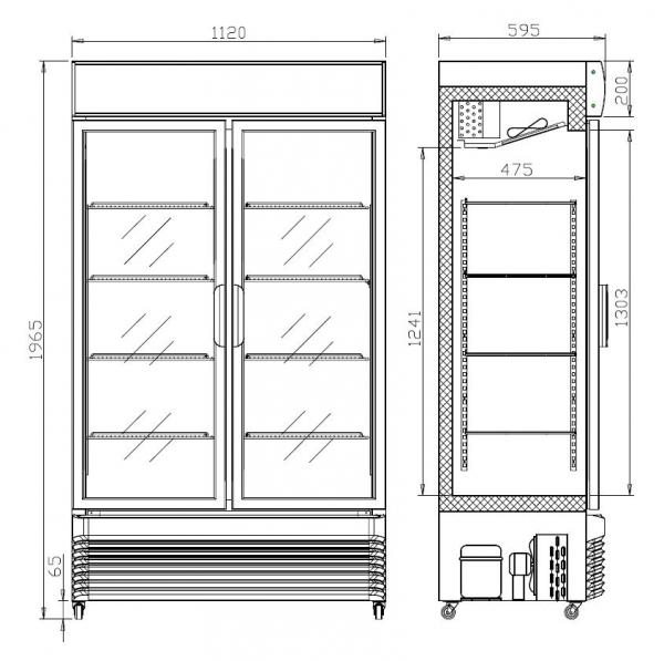 KÜHLSCHRANK 2 GLASTÜREN GETRÄNKEKÜHLSCHRANK 750L