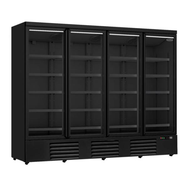 SUPERMARKTKÜHLSCHRANK KÜHLSCHRANK mit 4 GLASTÜREN Markt Getränkekühlschrank SCHWARZ