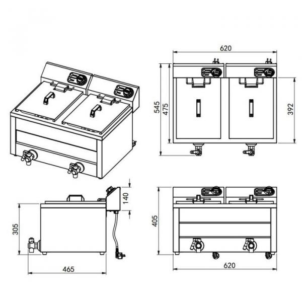 ELEKTRO TISCHFRITEUSE 2 x 8 Liter 2 x 3 KW GASTRONOMIE FRITTEUSE