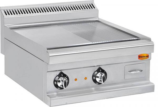 Elektro-​Grillplatte, glatt-​gerillt, Tischmodel, 9 kW, 400 V, 600x600x270