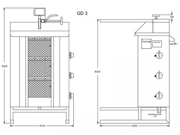 Potis Dönergrill GD3 Dönermaschine / Gyrosgrill