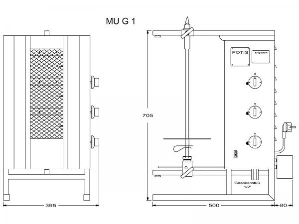 Potis Dönergrill G1 MU Gyrosgrill max 15kg Dönermaschine