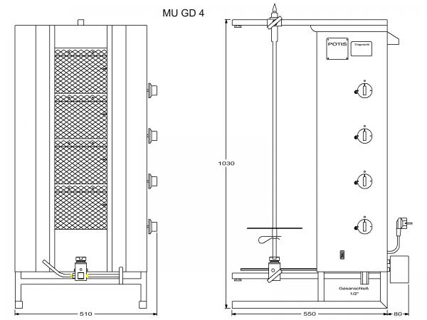 POTIS Dönergrill MU GD4 Gyrosgrill max 70kg Dönermaschine