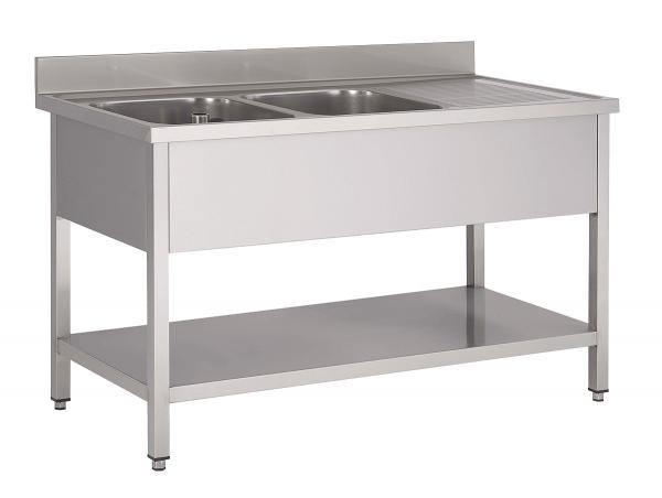 Edelstahl Spültisch mit 2 Becken, Links 1400x700x850 mm