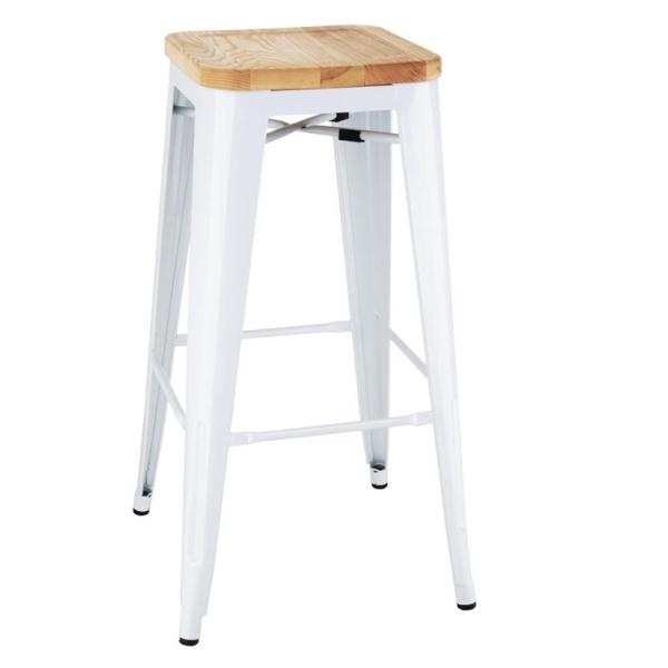 Bolero hoher Hocker aus verzinktem Stahl mit Holzsitz (4 Stück)