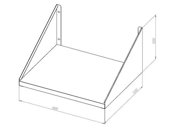 Wandbord Edelstahl, 60x50 Das Gerätebord ist speziell konstruiert als Wandhalterung für Salamander, Toaster, Mirkowellen und andere weitere kleine Küchengeräte.